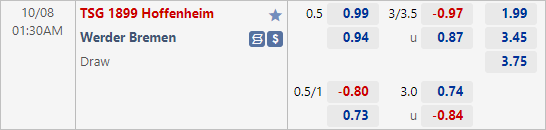 Tỷ lệ kèo giữa Hoffenheim vs Bremen
